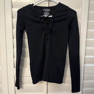 Intimately Free People Black Long sleeve lace up top